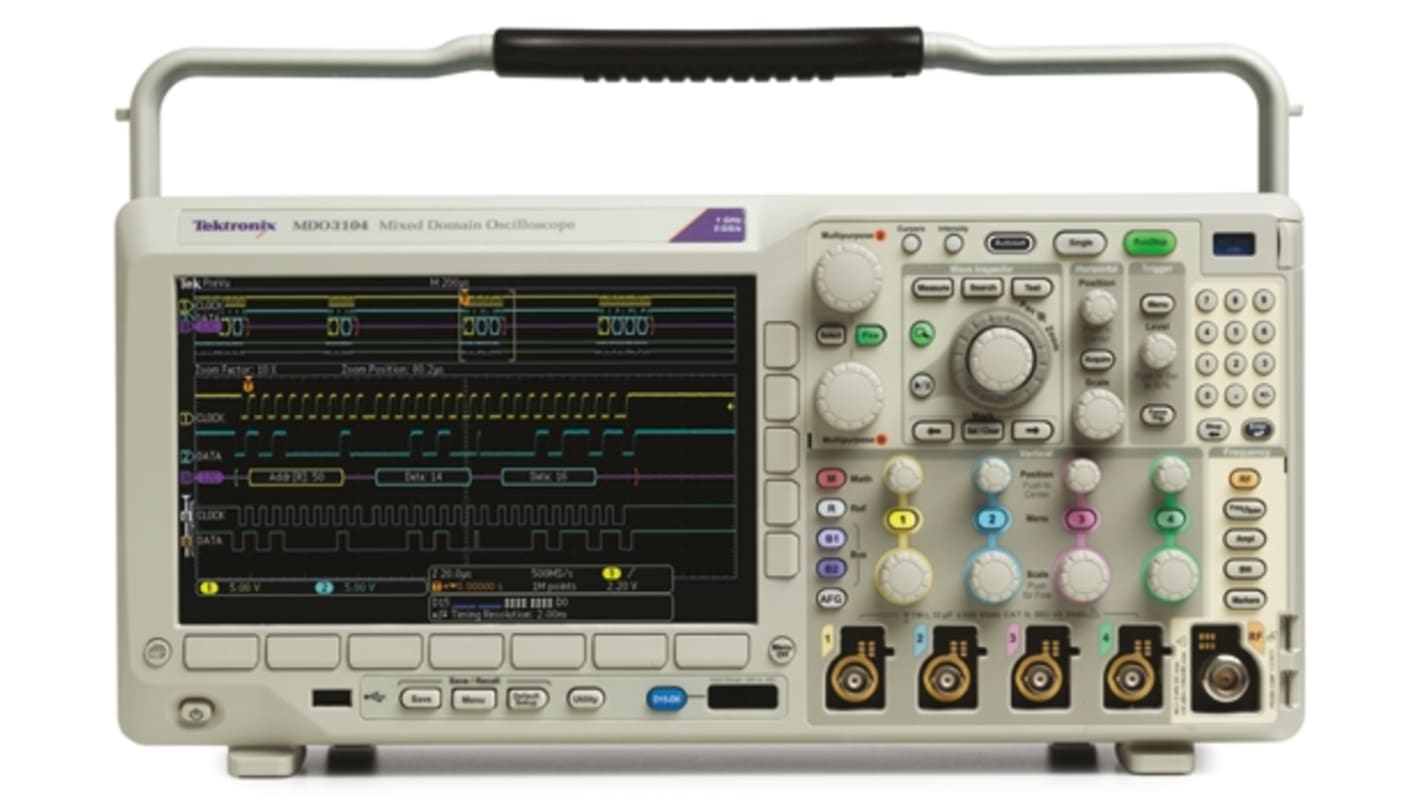 Tektronix MDO3024 MDO3000 Series Digital Portable Oscilloscope, 4 Analogue Channels, 200MHz - RS Calibrated