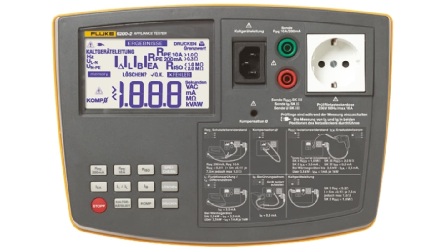 Fluke 6200 Hordozható tesztelőkészülék, Fejlett PAT-műszer, Hálózat, 200 x 275 x 100mm, DKDCAL