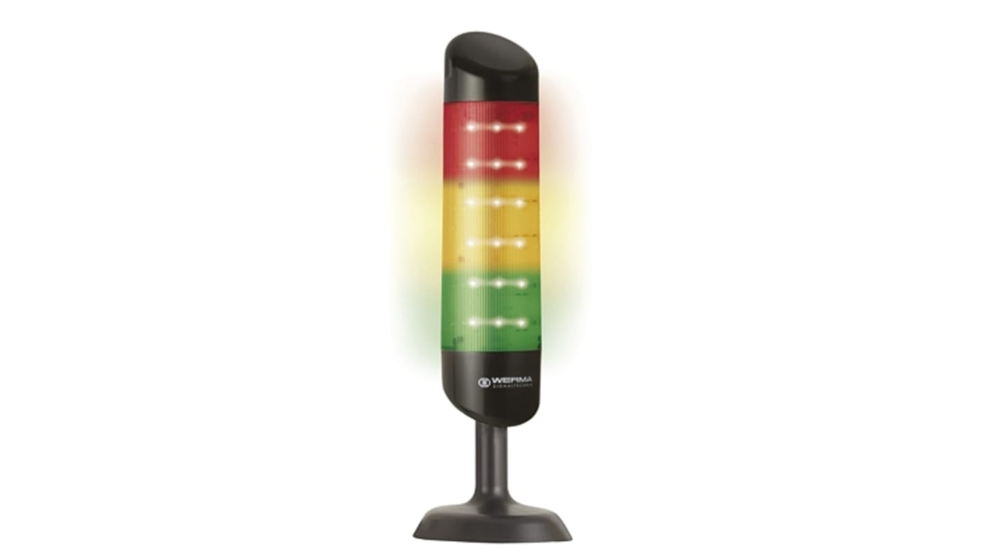 Werma CleanSIGN Series Red/Green/Yellow Buzzer Signal Tower, 3 Lights, 24 V dc, Base Mount