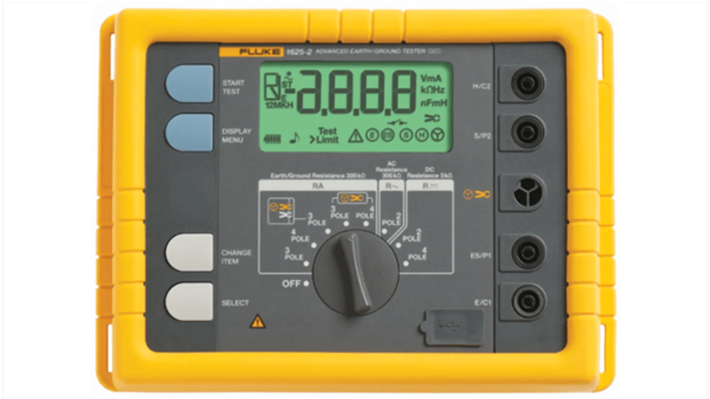 Tester uziemienia FLUKE-1625-2 300kΩ ±7% + 2 cyfry LCD CAT II 300 V 6000 pomiarów AA Akumulator 250 x 187 x 133mm 1.1kg