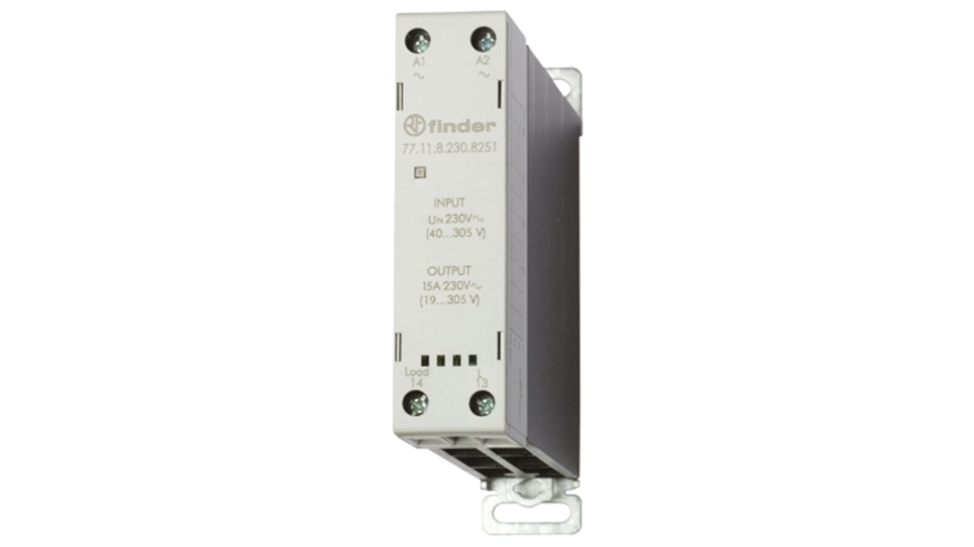 Finder 77 Series Solid State Relay, 15 A Load, DIN Rail Mount, 305 V ac Load, 24 V dc Control