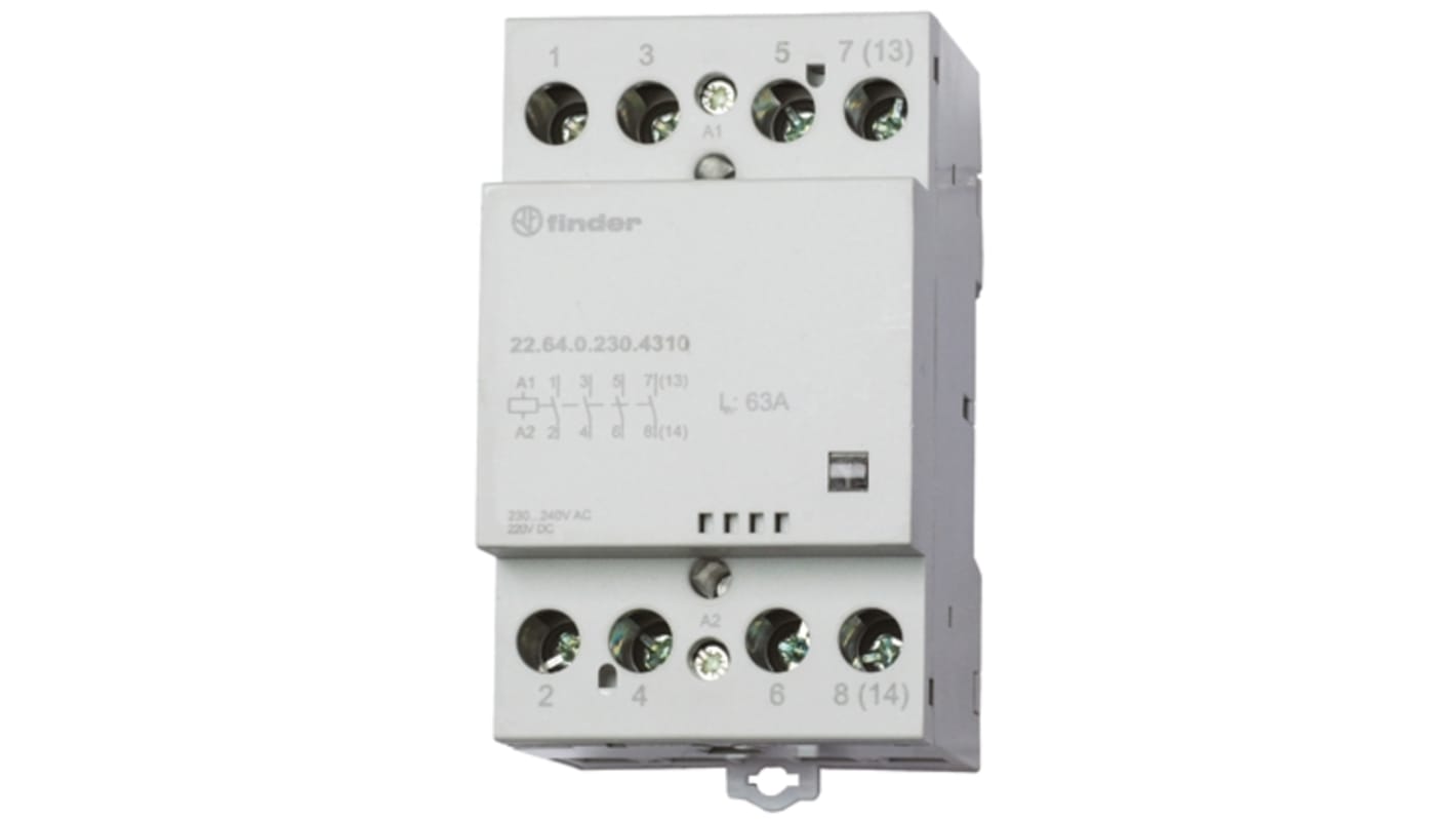 Finder 22 Series Contactor, 240 V ac Coil, 4-Pole, 63 A