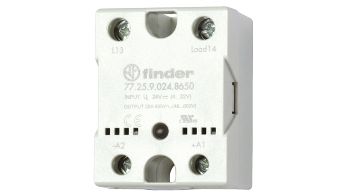 Finder 77 Series Solid State Relay, 25 A Load, Heatsink, 660 V ac Load, 230 V ac Control