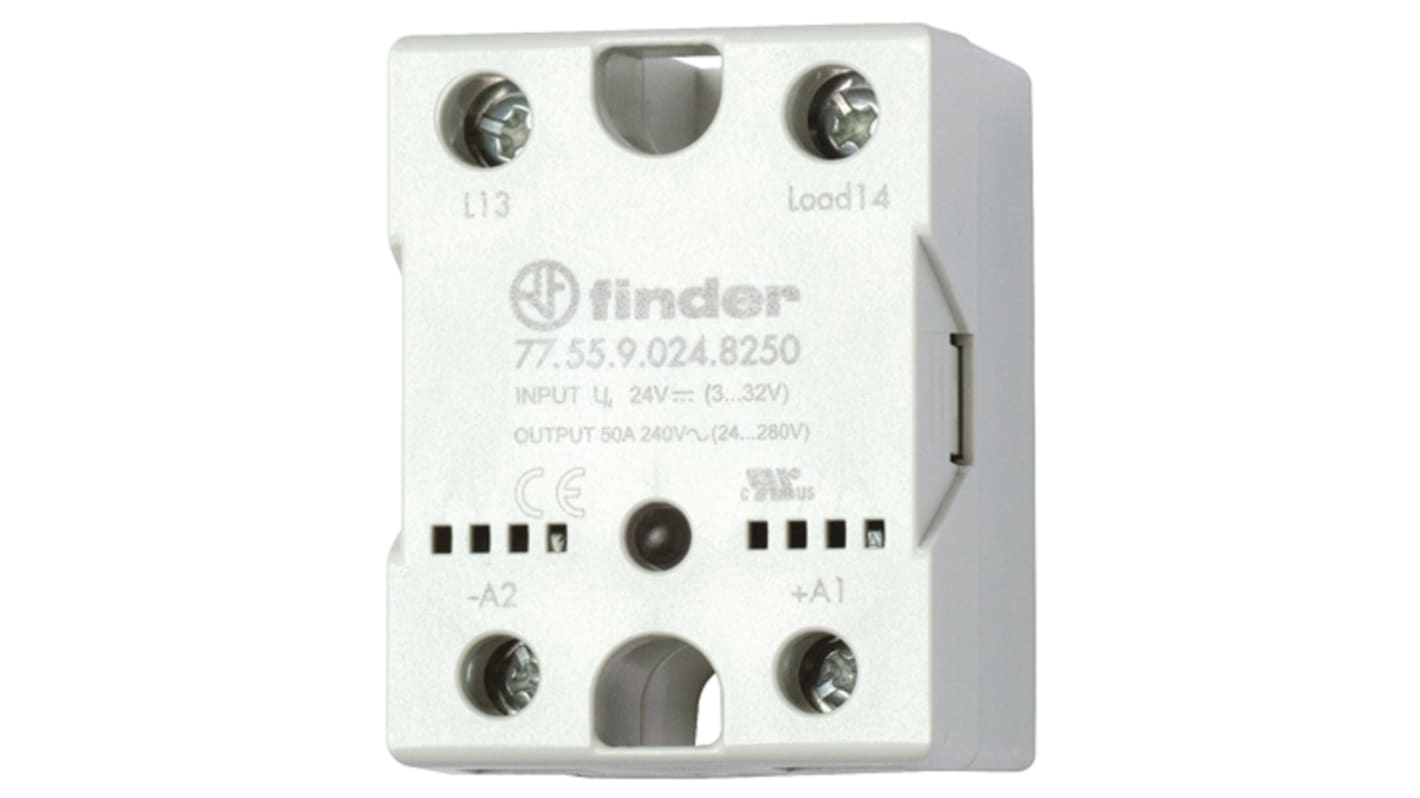 Finder 77 Series Solid State Relay, 50 A Load, Heatsink, 660 V ac Load, 24 V dc Control