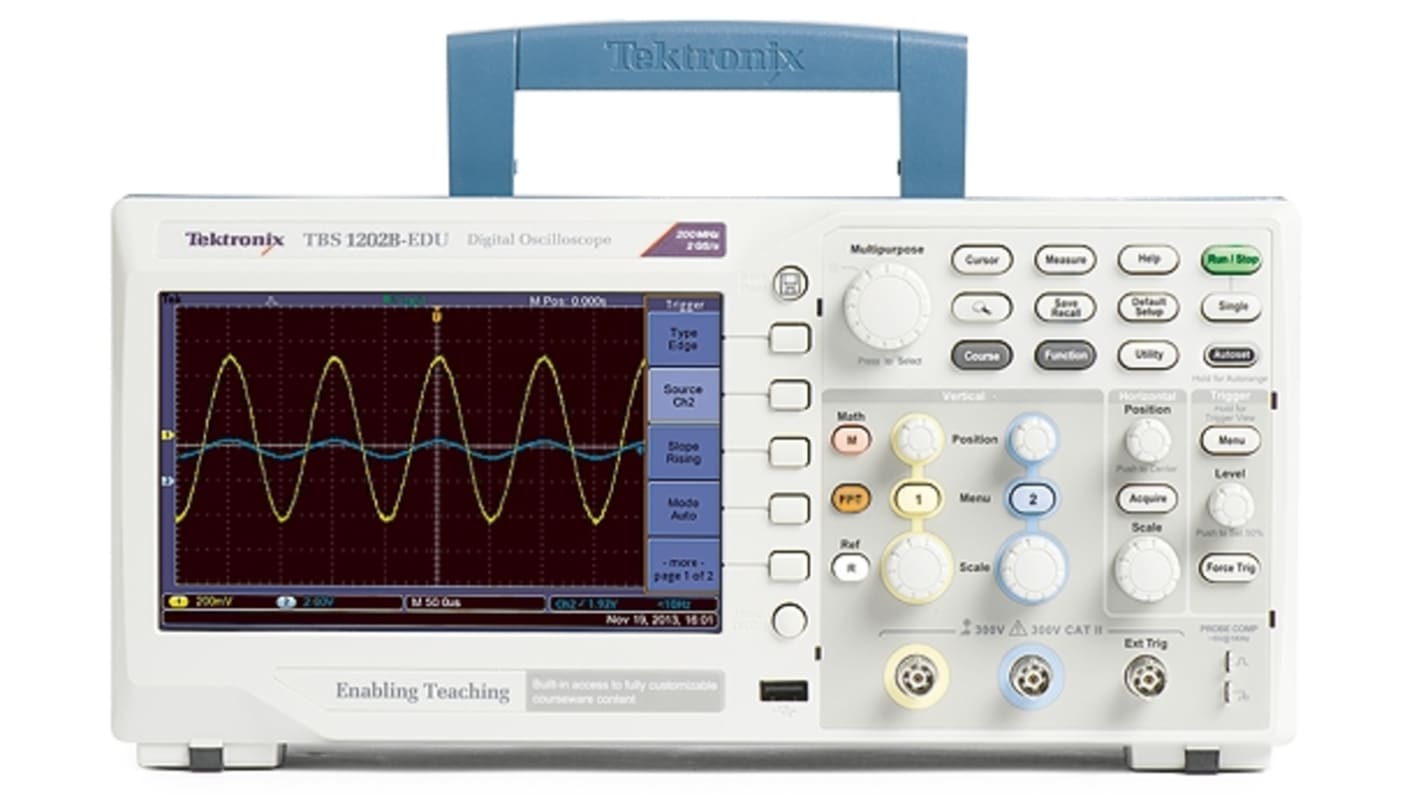 Tektronix オシロスコープ, 200MHz, ポータブル, TBS1202B | RS Tektronix オシロスコープ, 200MHz, ポータブル, TBS1202B | RS