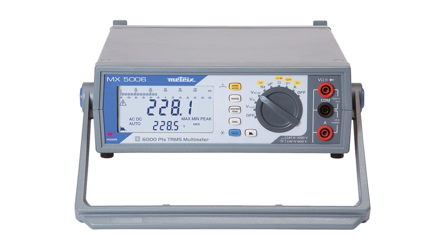 Multímetro de banco Metrix MX 5006, calibrado UKAS, 1000V ac/1000V dc, 20A ac/20A dc, TRMS, CAT III