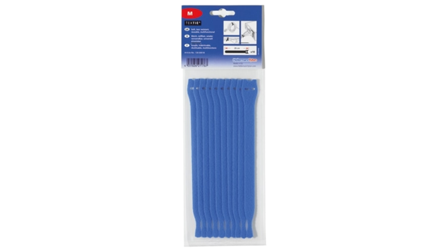 HellermannTyton Textile PA (Öse), PP (Haken) Kabelbinder Klett Blau 13 mm x 1m, 1 Stück