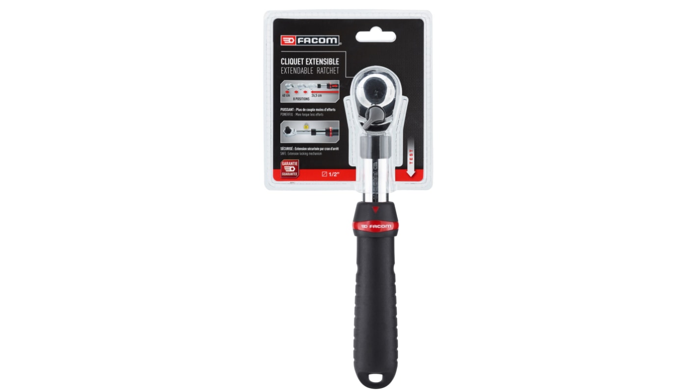 Facom SXL.161PB 1/2 in Square Ratchet with Bi-material Elastomer Handle, 264 mm Overall