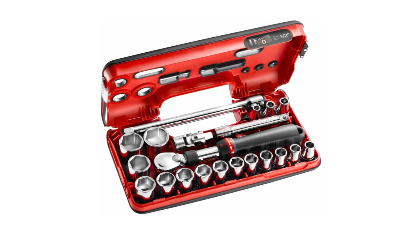 Facom 21-Piece Metric 1/2 in Standard Socket Set with Ratchet, 6 point