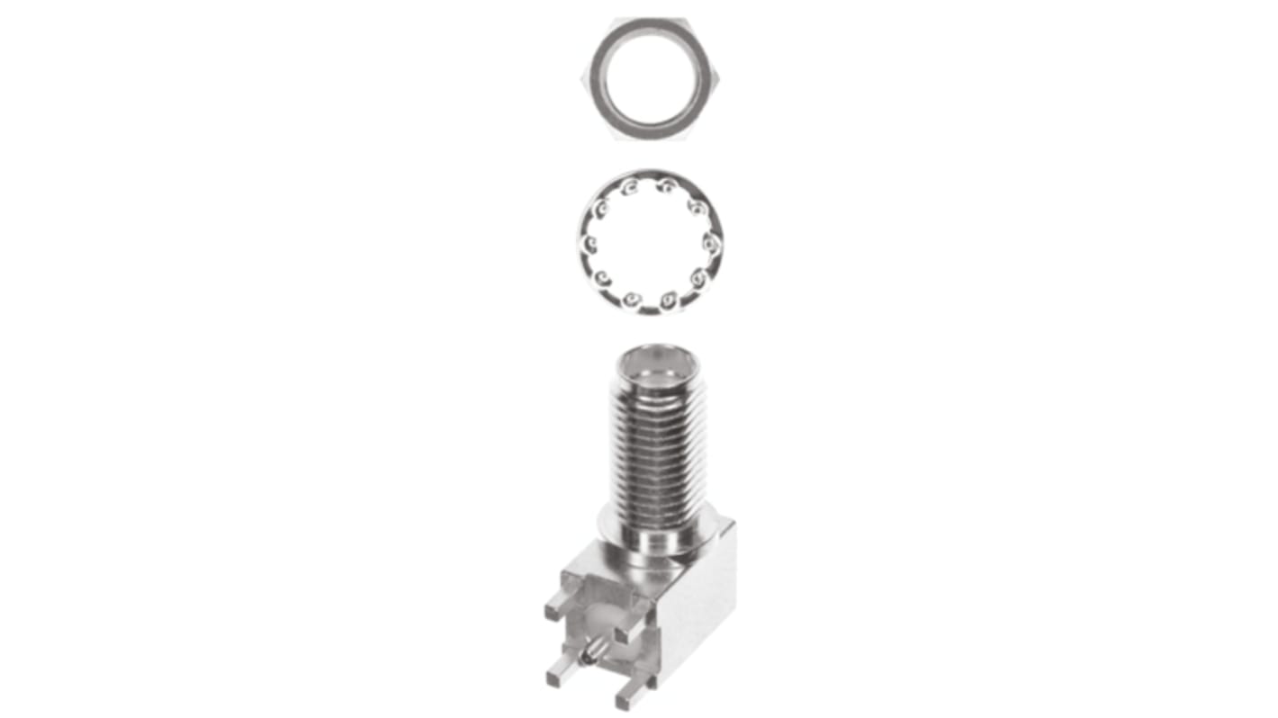 Molex SMA Series, jack PCB Mount SMA Connector, 50Ω, Solder Termination, Right Angle Body