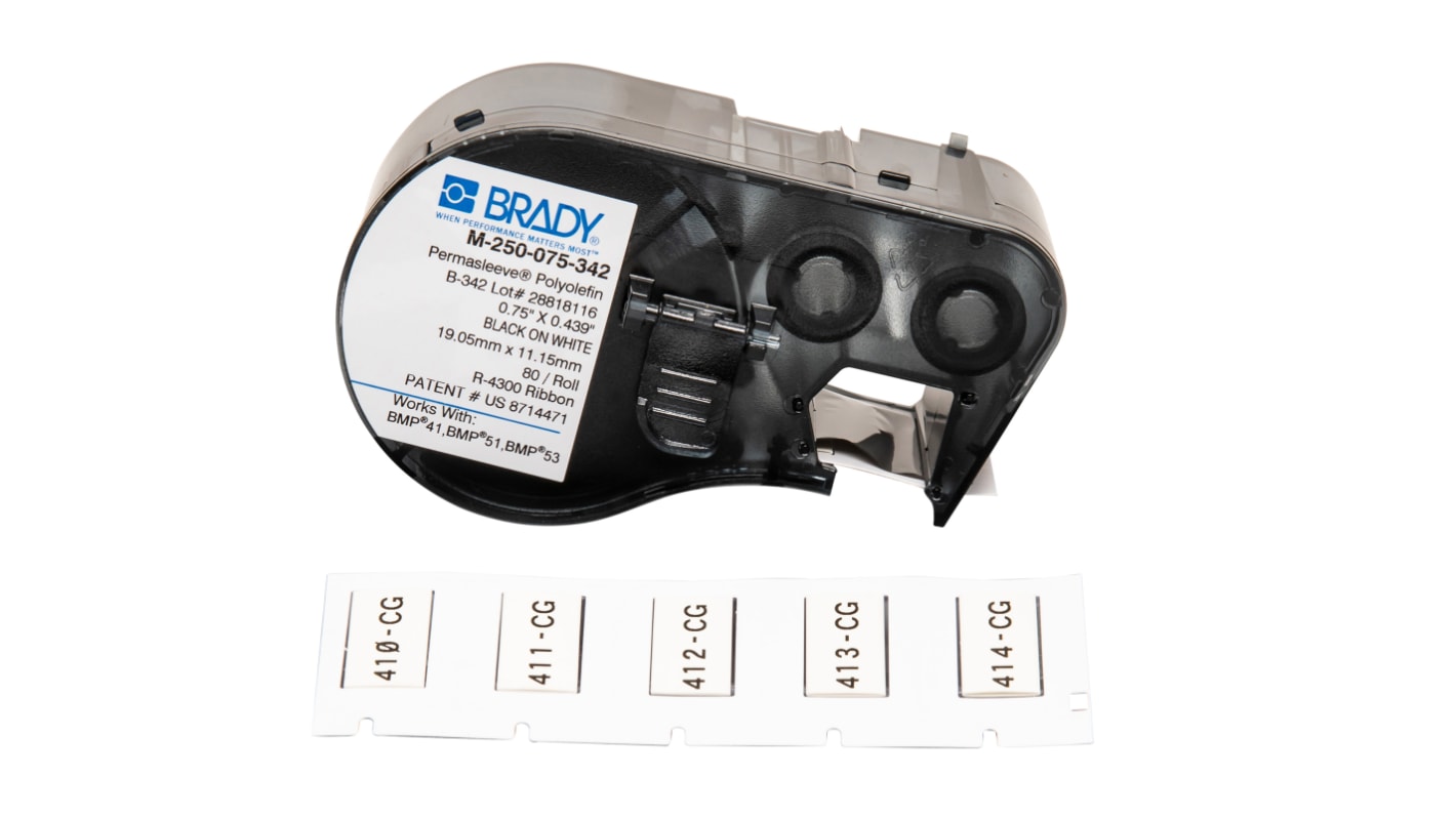 Brady B-342 Black on Black on White Label Printer Tape, 19.05 mm Width, 11.15mm Label Length