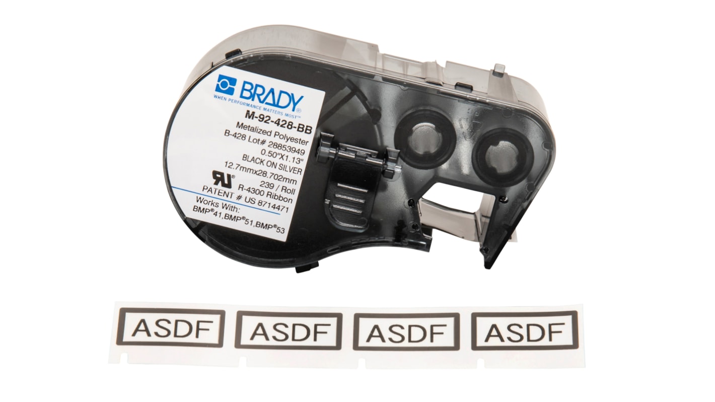 Brady B-428 Black on Black on Light Grey Label Printer Tape, 12.70 mm Width, 33.02mm Label Length