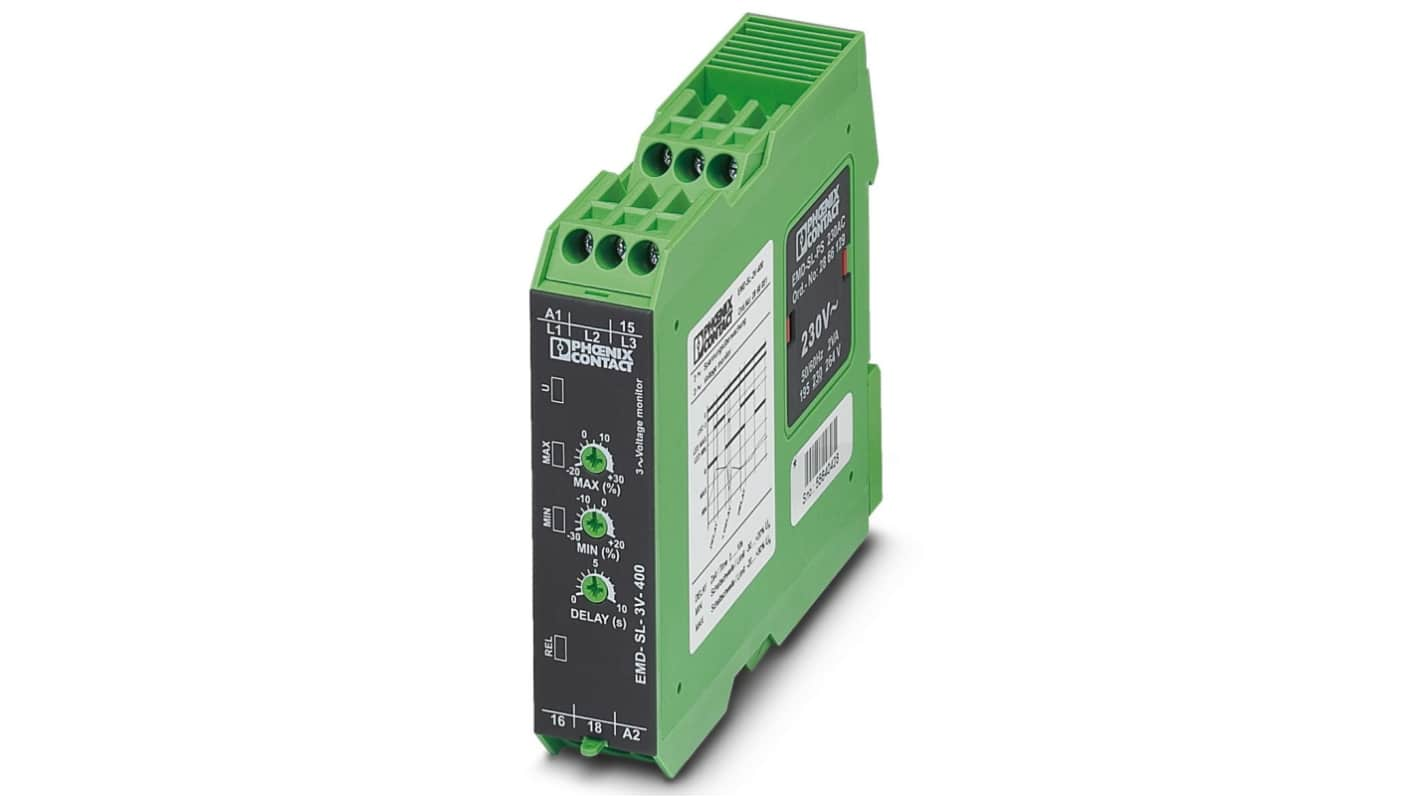 Phoenix Contact Voltage Monitoring Relay, 3 Phase, SPDT, 280 → 520V ac