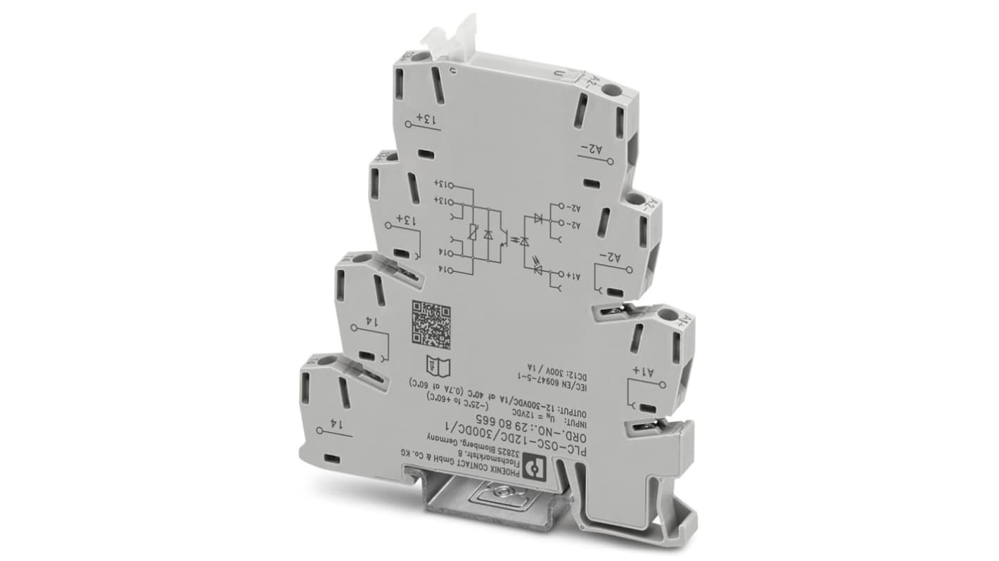 Phoenix Contact PLC-OSC- 12DC/300DC/1 Series Solid State Interface Relay, DIN Rail Mount