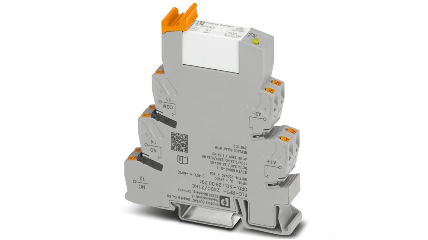 Phoenix Contact PLC-RPT- 24DC/21HC Series Interface Relay, DIN Rail Mount, 24V dc Coil, SPDT, 1-Pole