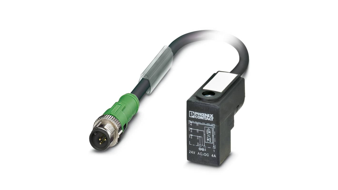 Phoenix Contact Right Angle Female 3 way DIN 43650 Form C to Straight Male 3 way M12 Sensor Actuator Cable, 300mm