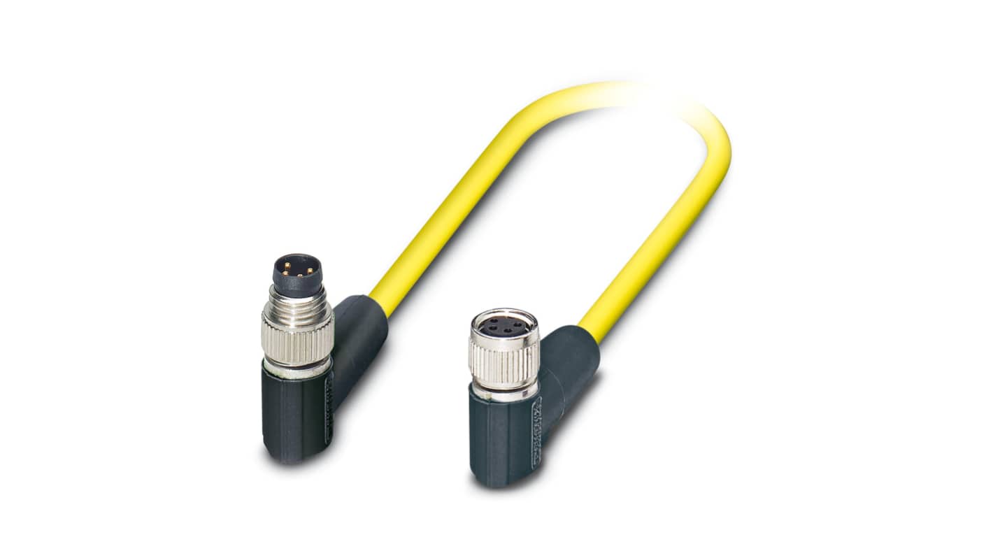 Phoenix Contact Right Angle Female 4 way M8 to Right Angle Male 4 way M8 Sensor Actuator Cable, 1.5m