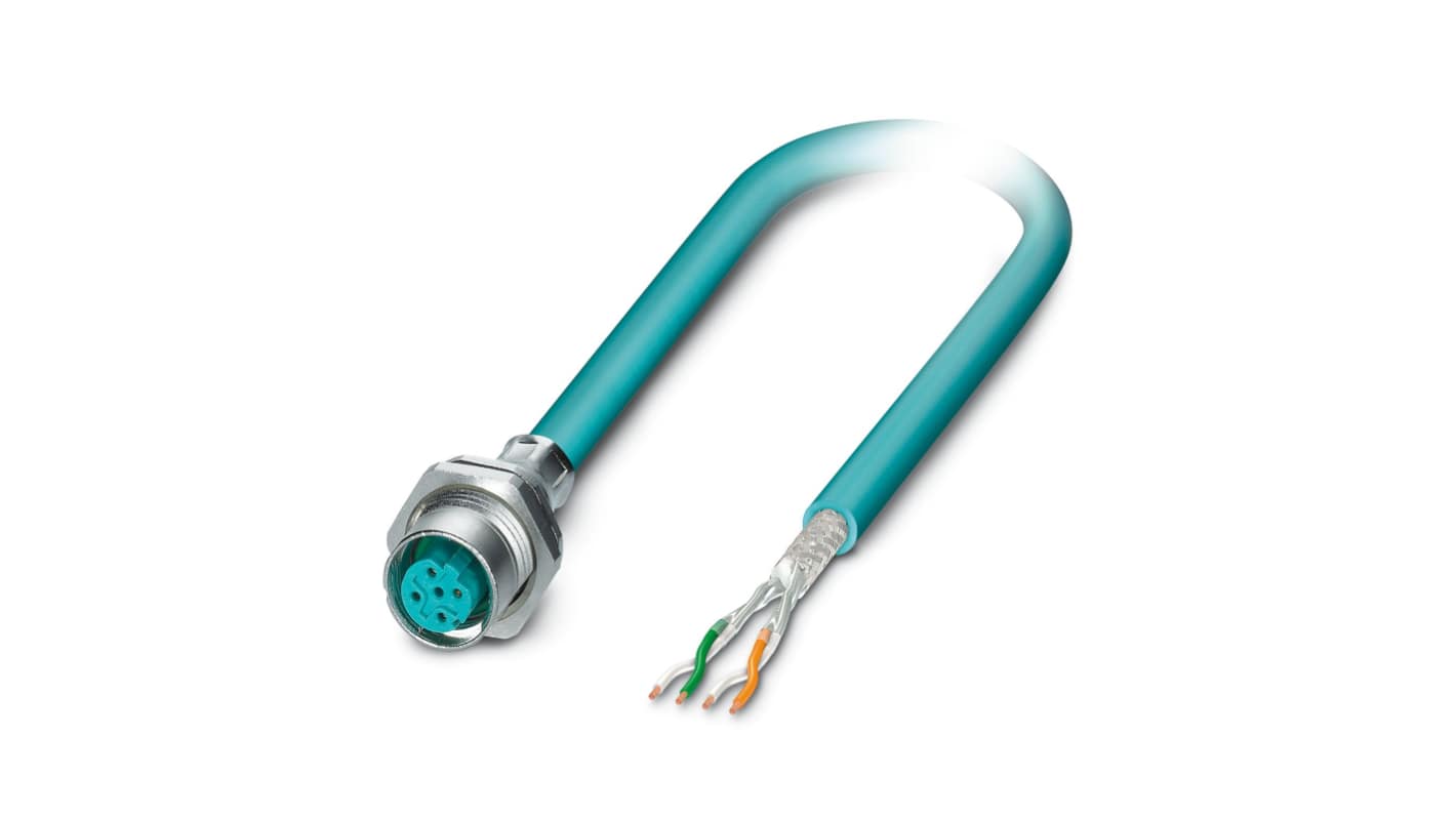 Phoenix ContactSACCBP-M12FSD-4CON-M16/5.0-931, 5m Cat5, Blue M12 to Female Unterminated Shielded, Terminated PUR Sheath