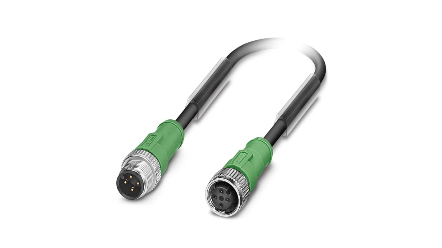 Cable de conexión Phoenix Contact, con. A M12 Hembra, 4 polos, con. B M12 Macho, 4 polos, cod.: A, long. 3m, 300 V, 4