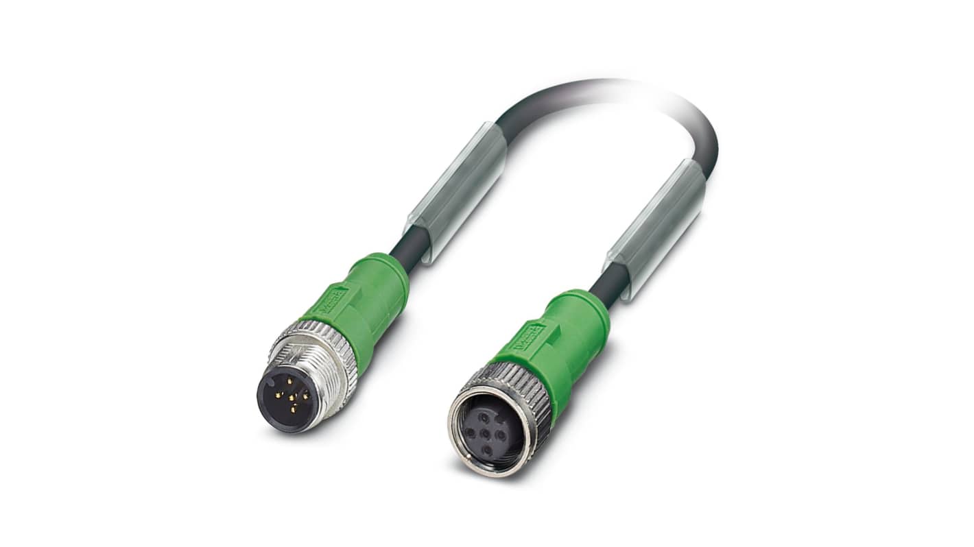 Phoenix Contact Straight Female 5 way M12 to Straight Male 5 way M12 Sensor Actuator Cable, 300mm