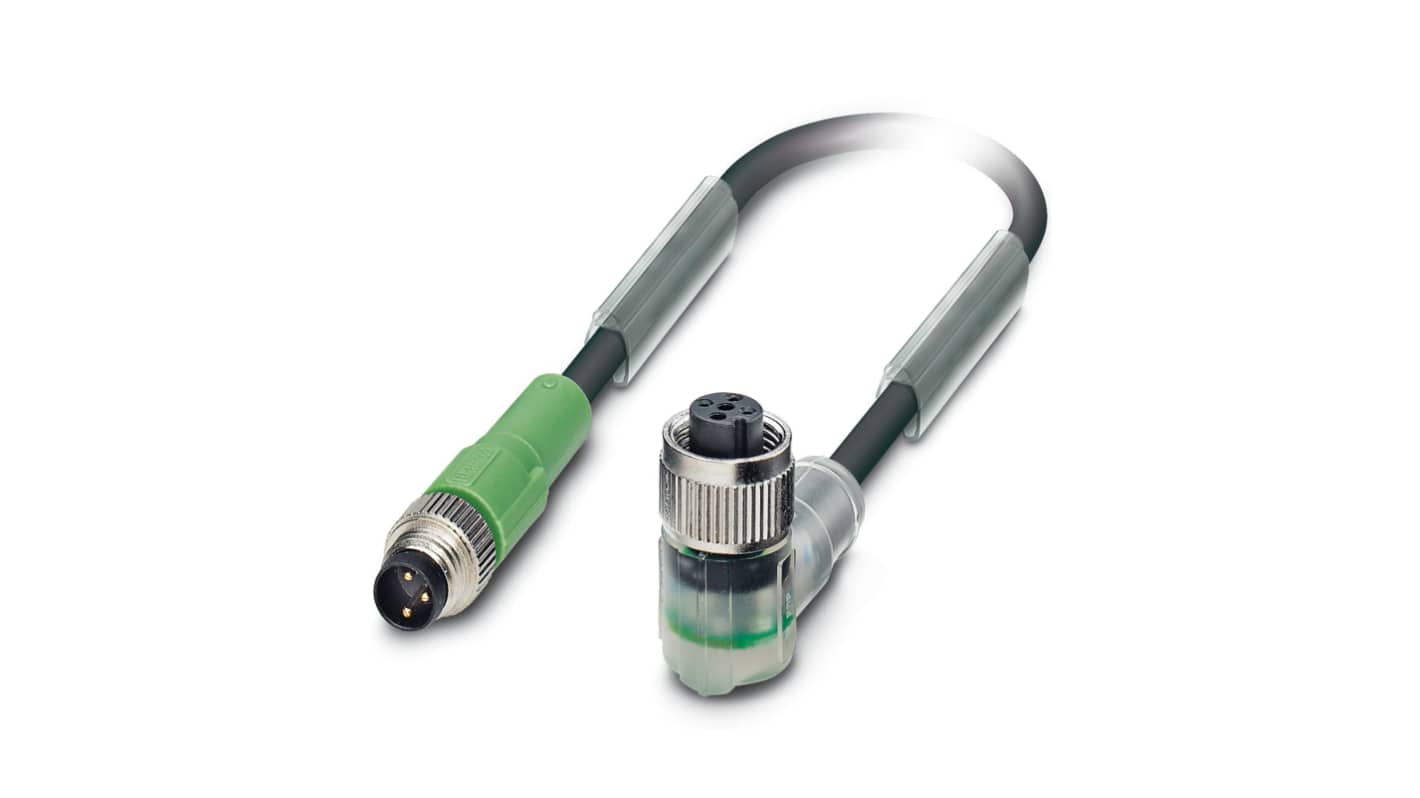 Phoenix Contact Right Angle Female 3 way M12 to Straight Male 3 way M8 Sensor Actuator Cable, 3m