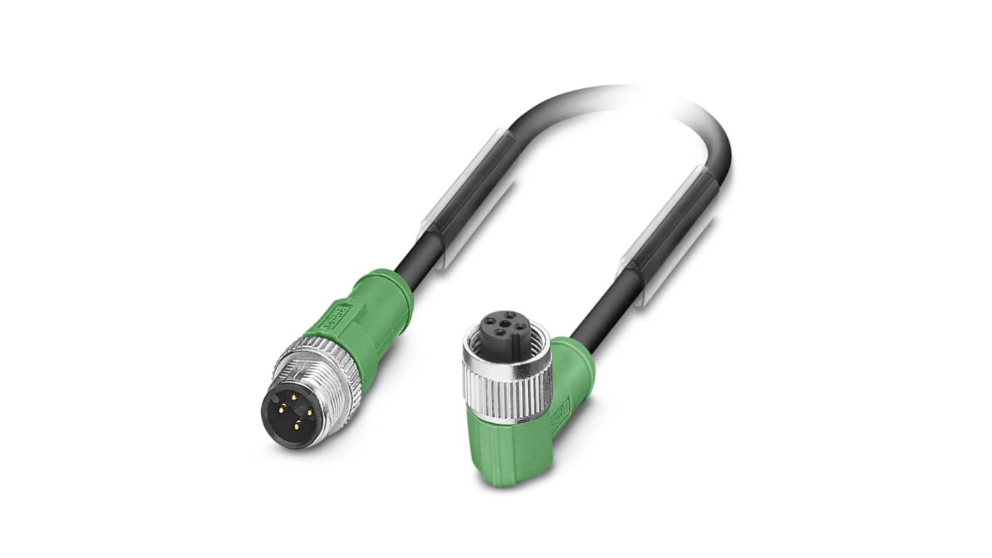 Phoenix Contact Right Angle Female 4 way M12 to Straight Male 4 way M12 Sensor Actuator Cable, 5m