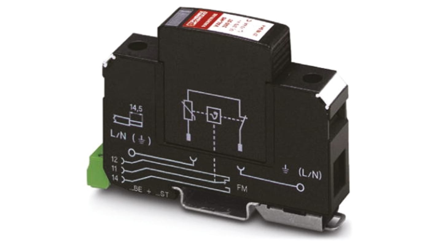 Phoenix Contact, VAL-MS 230/FM Surge Arrester 275 V ac Maximum Voltage Rating 40kA Maximum Surge Current Type 2 Arrester