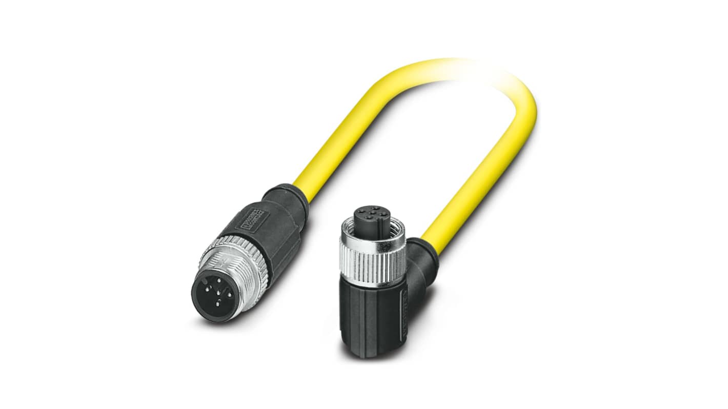 Phoenix Contact Right Angle Female 5 way M12 to Straight Male 5 way M12 Sensor Actuator Cable, 500mm