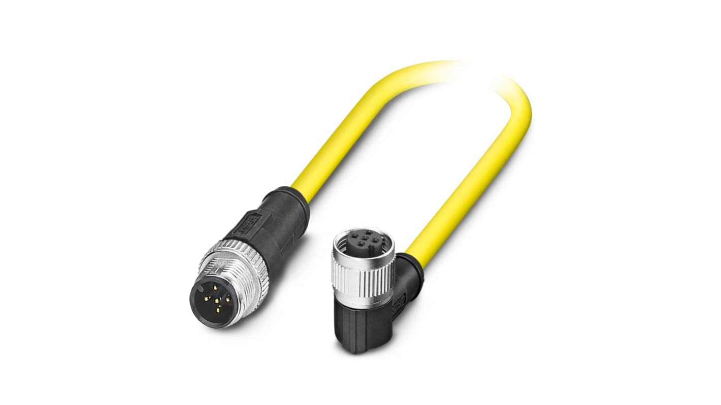 Phoenix Contact Right Angle Female 5 way M12 to Straight Male 5 way M12 Sensor Actuator Cable, 500mm
