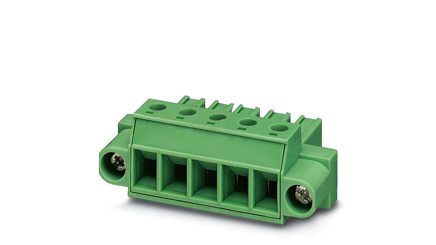 Phoenix Contact, 7.62mm Pitch, PC 4/ 3-STF-7.62, 3 Way, , Pluggable Terminal Block, Plug, Flange Mount, Screw