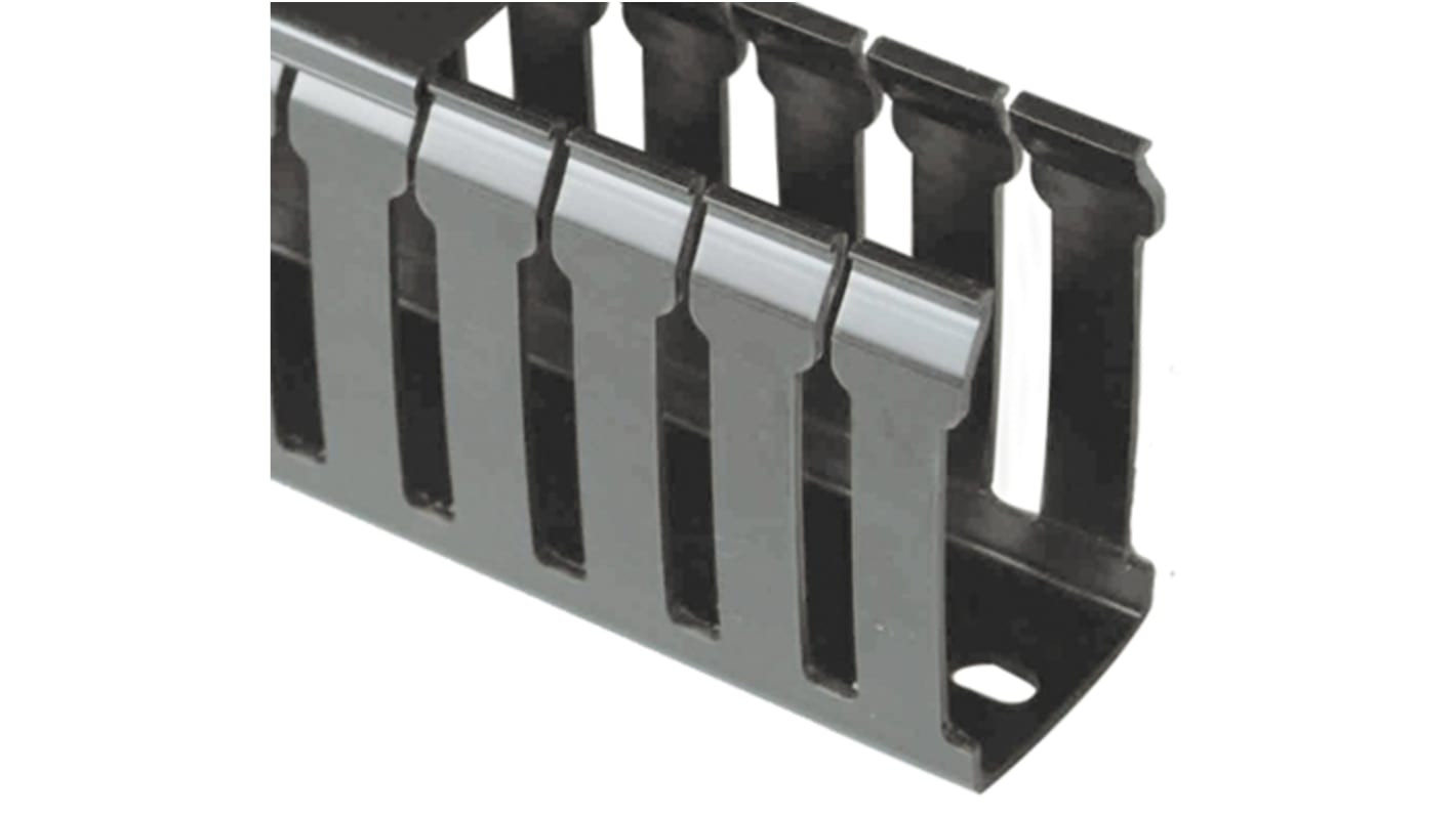 Betaduct Black Slotted Panel Trunking - Open Slot, W50 mm x D75mm, L2m, Noryl