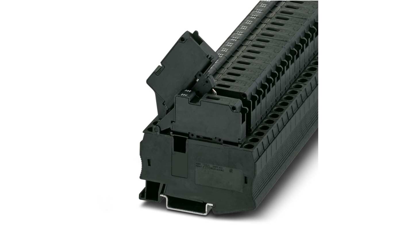 Bloc de jonction rail DIN sans fusible Phoenix Contact ST 4-HESILED 24 (6.3X32), Fixation à ressort, Noir