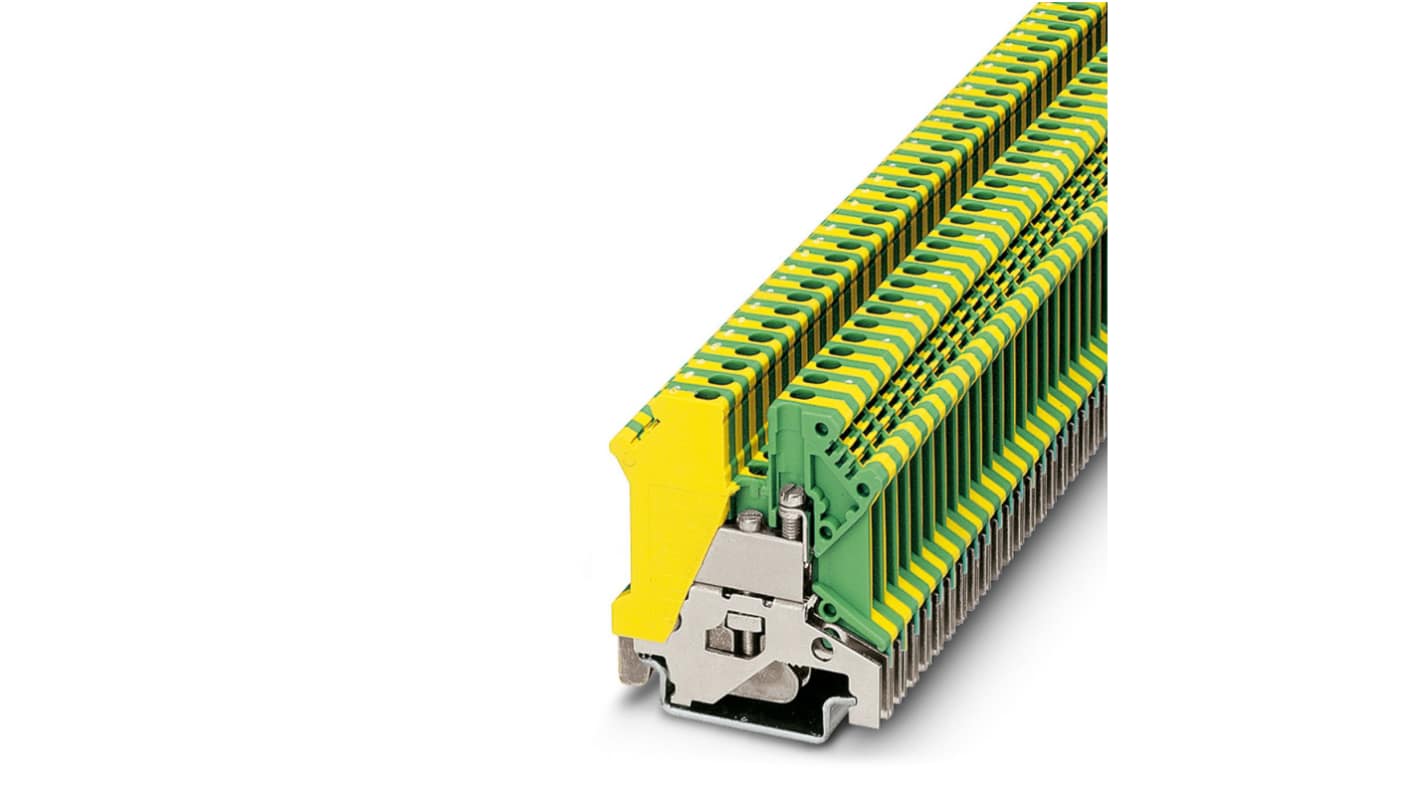 Phoenix Contact USLKG 3 Series Green, Yellow Feed Through Terminal Block, Single-Level, Screw Termination