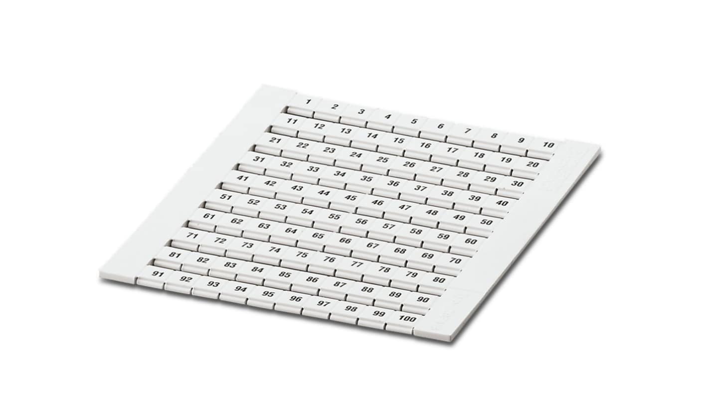 Phoenix Contact, ZBFM 6/WH.LGS:1-100 Terminal Marker for use with  for use with Terminal Blocks