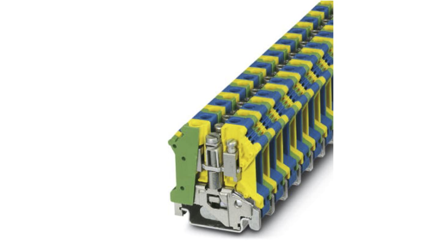 Phoenix Contact UK 6 N-PE/N Series Green/Yellow/Blue Earth Terminal Block, Single-Level, Screw Termination