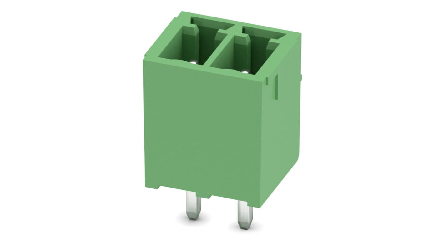 Phoenix Contact, 3.5mm Pitch, MCV 1.5/2-G-3.5, 2 Way, , Pluggable Terminal Block, Header, Wave Soldering, Solder