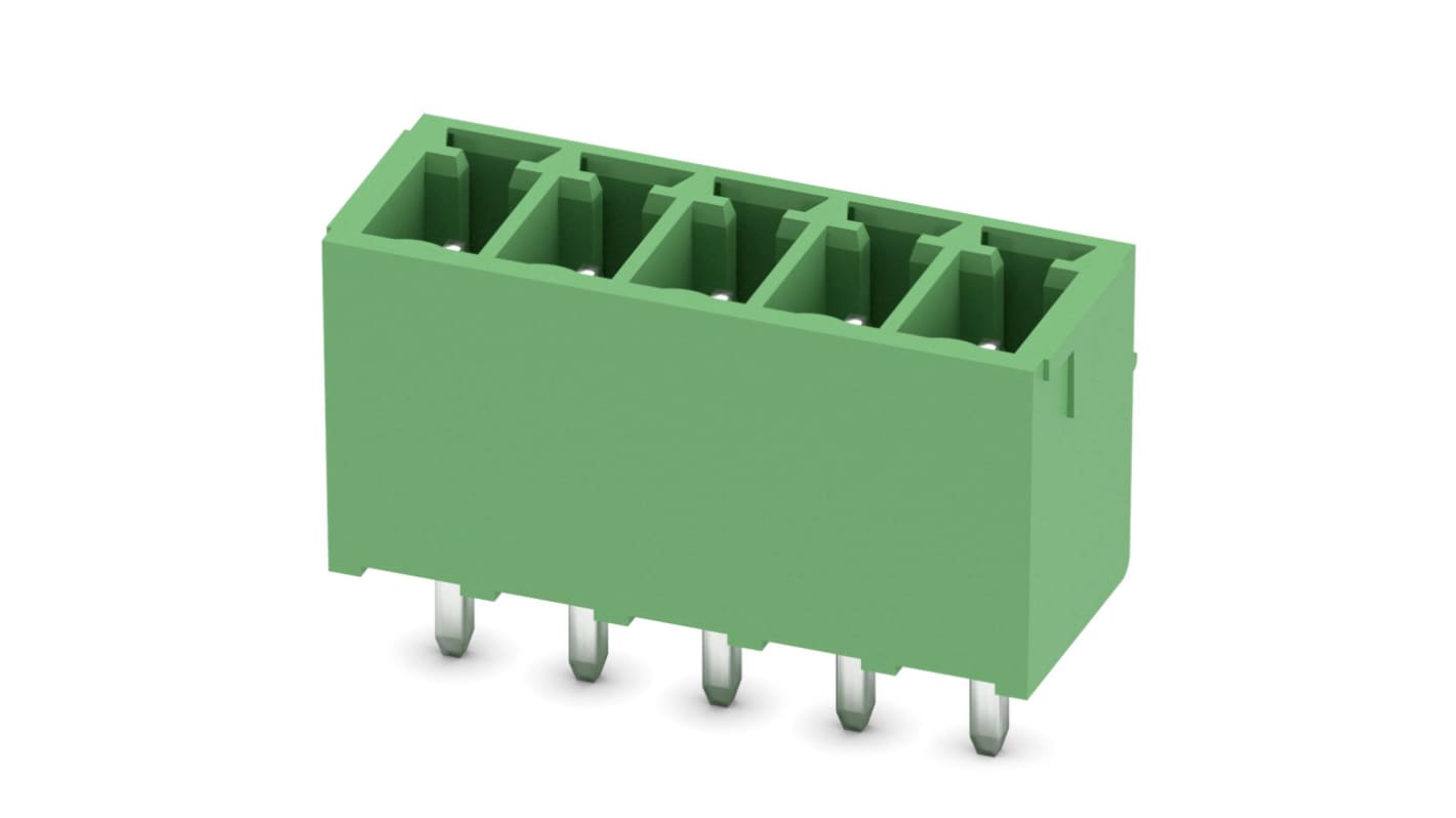 Phoenix Contact, 3.5mm Pitch, MCV 1.5/5-G-3.5, 5 Way, , Pluggable Terminal Block, Header, Through Hole, Solder
