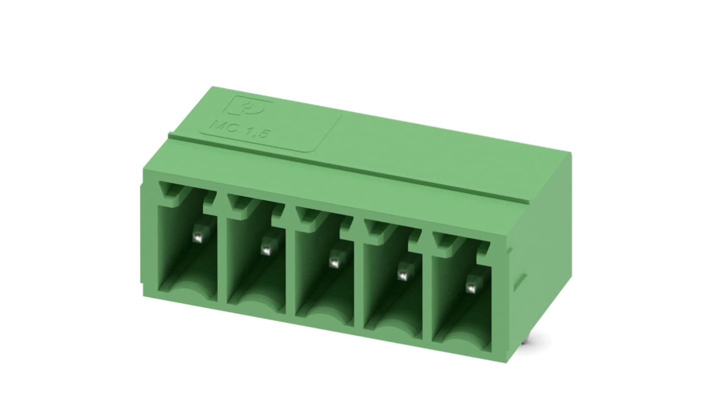 Phoenix Contact, 3.5mm Pitch, MC 1.5/5-G-3.5, 5 Way, , Pluggable Terminal Block, Header, Through Hole, Solder
