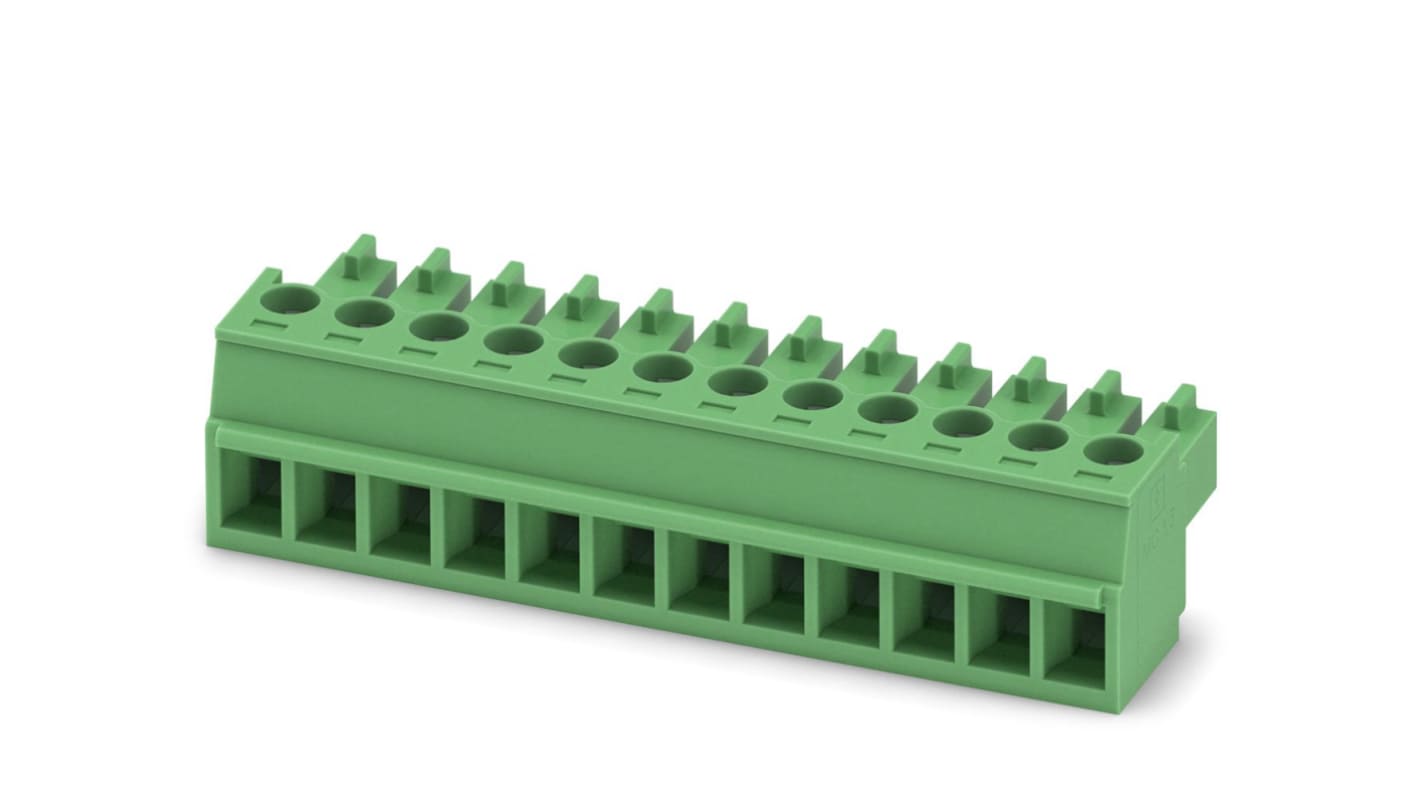 Phoenix Contact, 3.81mm Pitch, MC 1.5/12-ST-3.81 AU, 12 Way, , Pluggable Terminal Block, Plug, Cable Mount, Screw