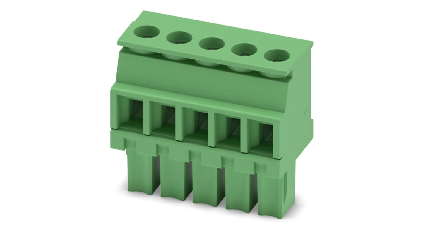 Phoenix Contact, 3.81mm Pitch, MCVW 1.5/5-ST-3.81, 5 Way, , Pluggable Terminal Block, Plug, Cable Mount, Screw