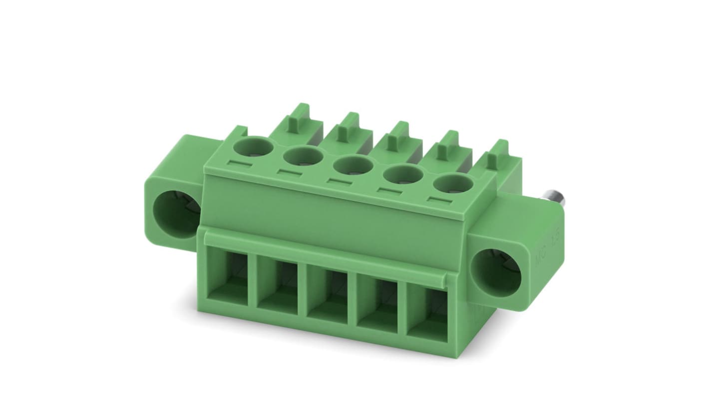 Phoenix Contact, 3.81mm Pitch, MC 1.5/ 5-STF-3.81, 5 Way, , Pluggable Terminal Block, Plug, Cable Mount, Screw