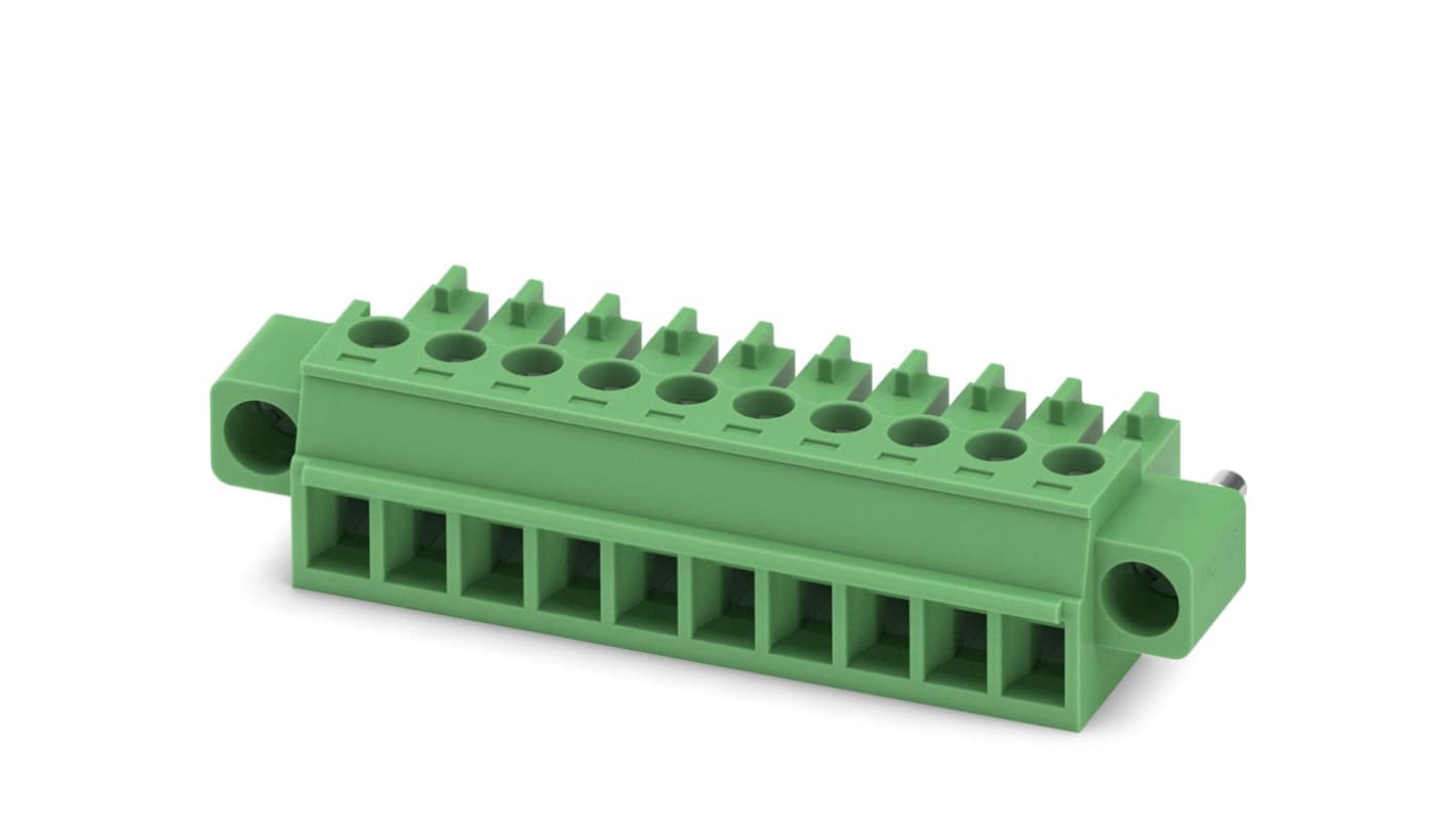 Phoenix Contact, 3.81mm Pitch, MC 1.5/10-STF-3.81, 10 Way, , Pluggable Terminal Block, Plug, Cable Mount, Screw