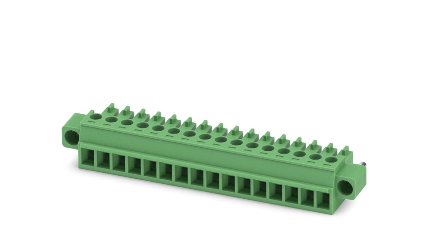 Phoenix Contact, 3.81mm Pitch, MC 1.5/16-STF-3.81, 16 Way, , Pluggable Terminal Block, Plug, Cable Mount, Screw