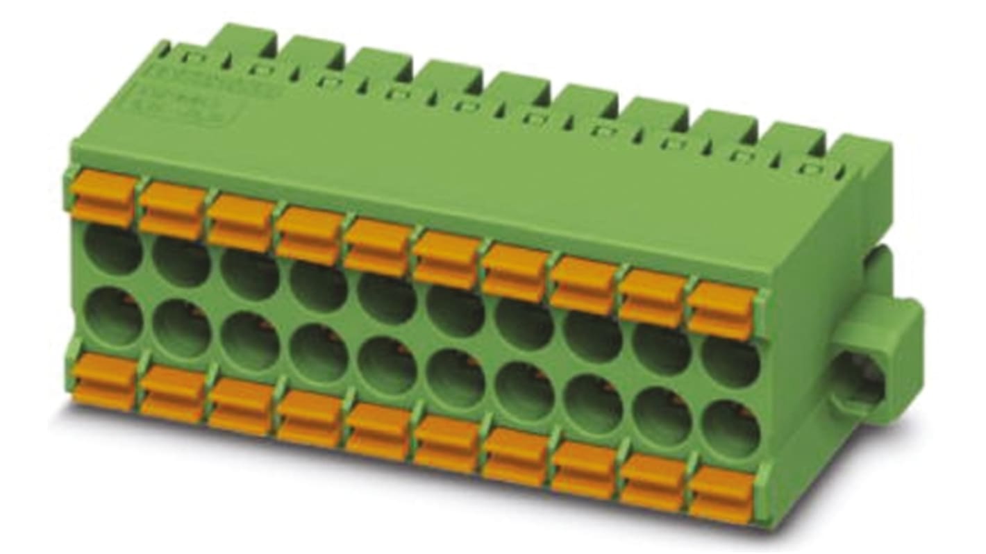 Borne enchufable para PCB Hembra Phoenix Contact de 4 vías en 2 filas, paso 3.5mm, 8A, de color Verde, montaje de