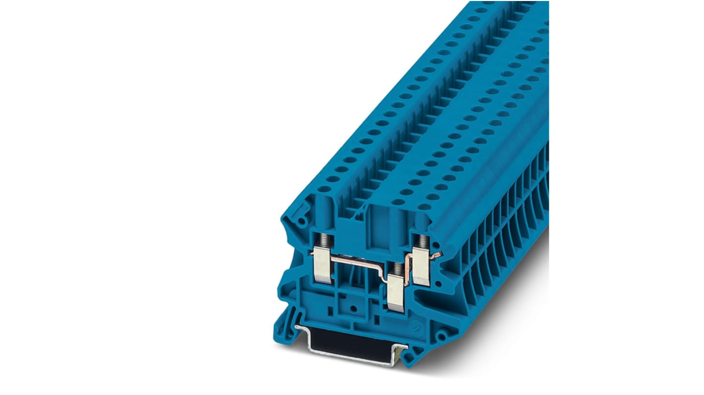 Phoenix Contact UT-4 Clipline Series Blue Feed Through Terminal Block, 4mm², Single-Level, Screw Termination