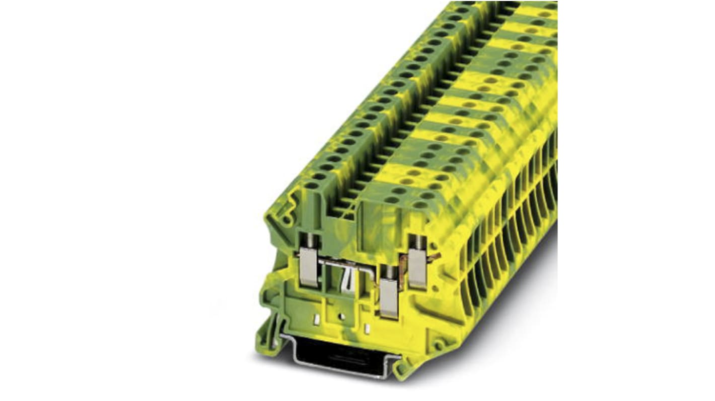 Phoenix Contact UT 2.5-TWIN-PE Series Green, Yellow Feed Through Terminal Block, 2.5mm², Single-Level, Screw Termination