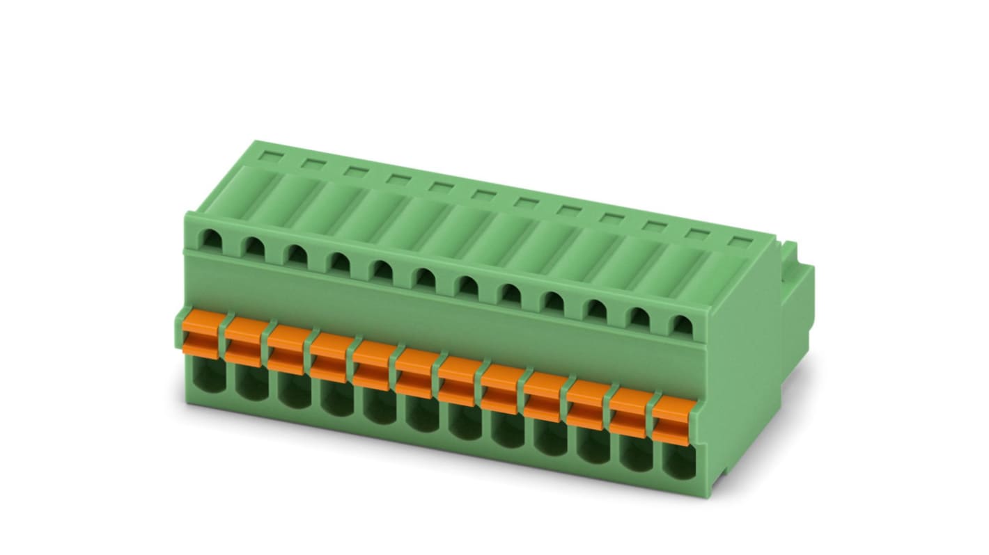 Phoenix Contact, 2.5mm Pitch, FC-MC 0.5/12-ST-2.5 AU, 12 Way, Pluggable Terminal Block, Plug, Cable Mount, Spring Cage
