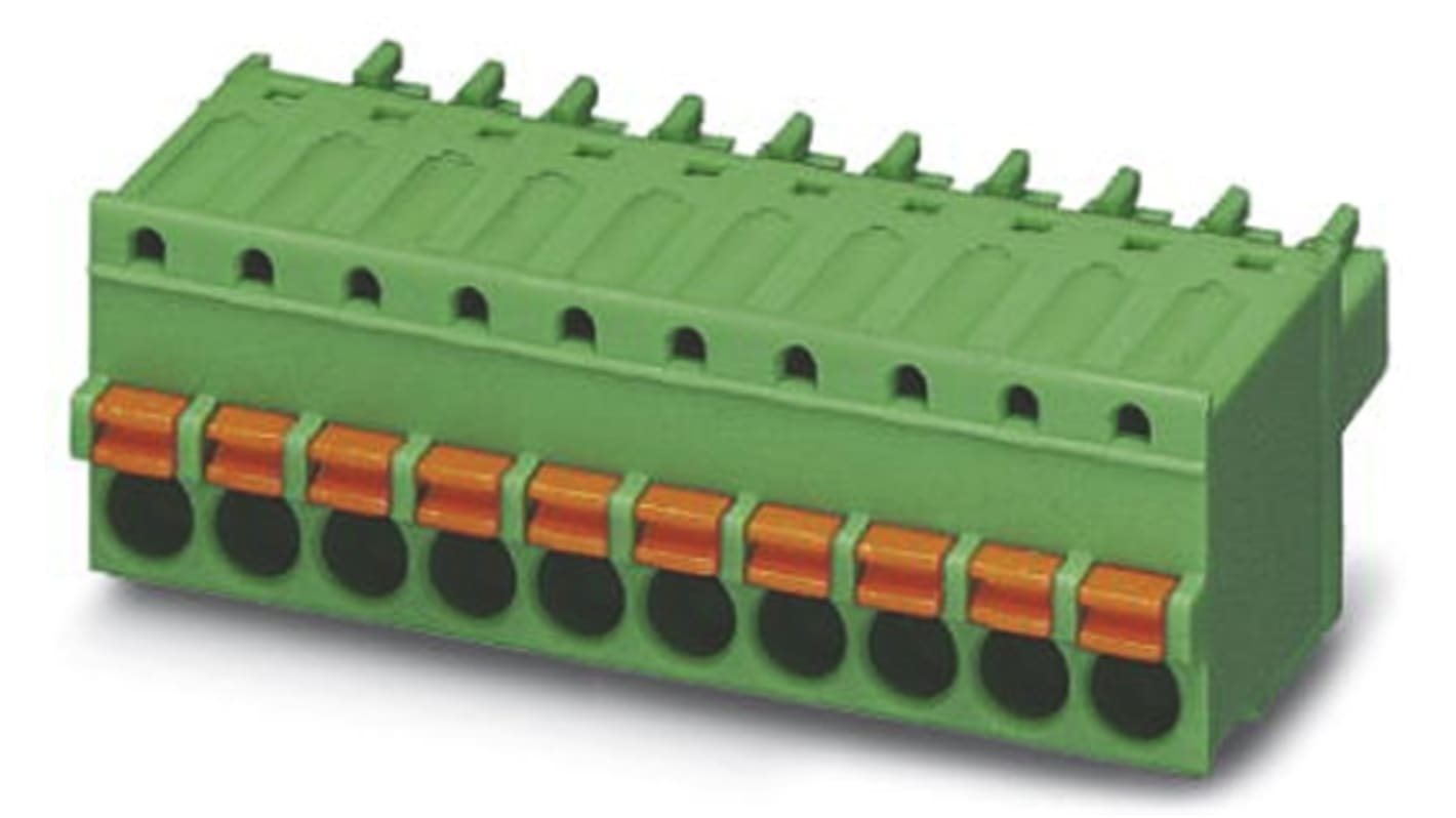 Phoenix Contact, 3.5mm Pitch, FK-MCP 1.5/12-ST-3.5, 12 Way, , Pluggable Terminal Block, Plug, Cable Mount, Spring Cage