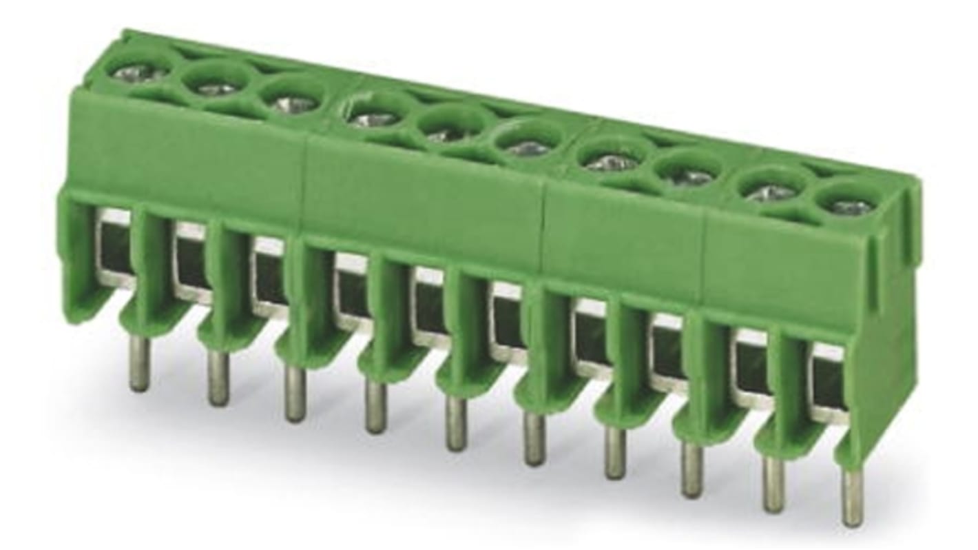 Borne para PCB Macho Phoenix Contact de 8 vías , paso 3.5mm, 17.5A, de color Verde, montaje Montaje en orificio