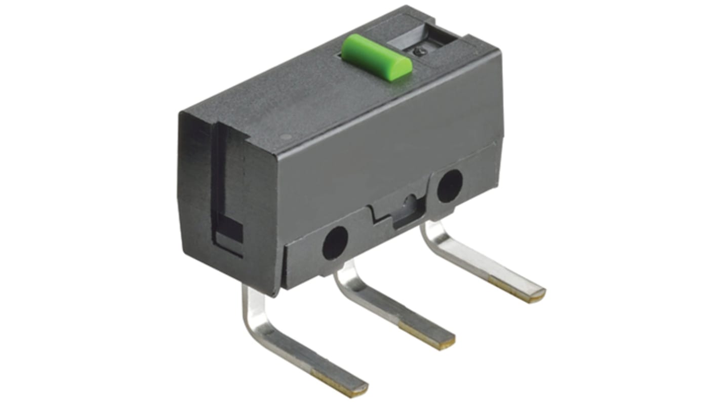 Microrupteur à bouton poussoir Omron, Circuit imprimé à angle droit, SPST, 0,1 A